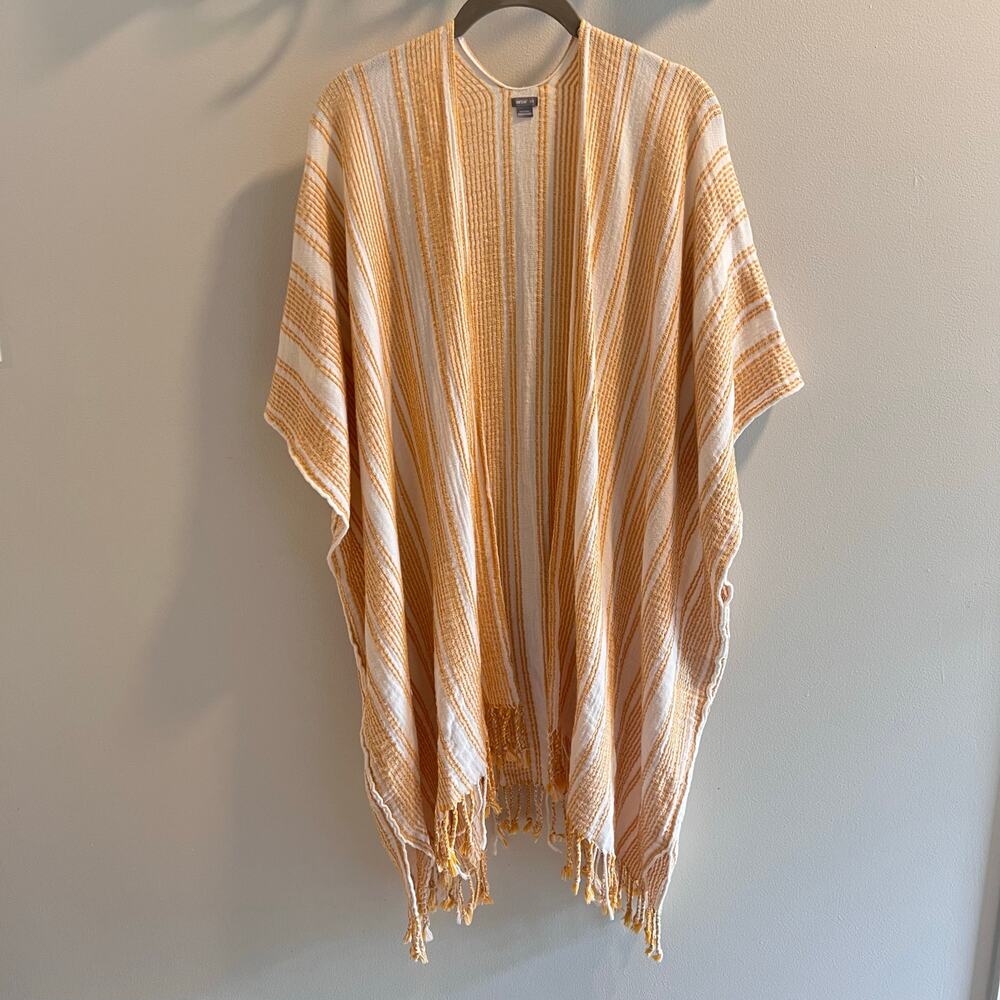 Aerie Cream and Yellow Striped Kimono Cover Up One Size